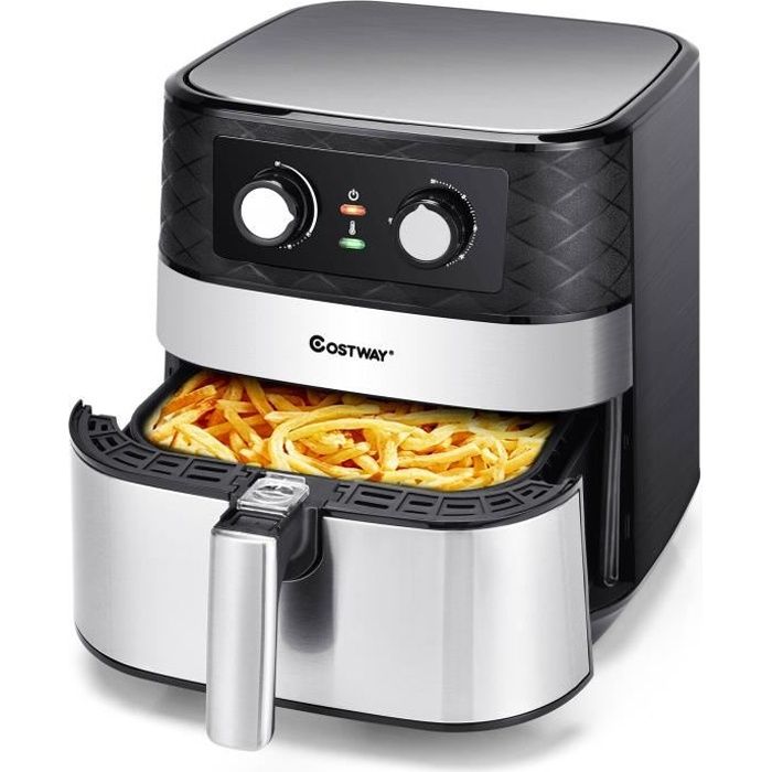 DREAMADE Friteuse sans Huile 5L,1700W,Circulation d'Air Chaud à 360 °,Minuterie de 60 minutes,Température Réglable (70-200 ℃),Noir