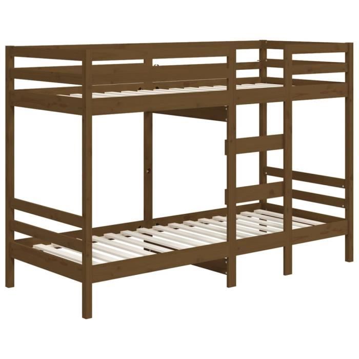 Lit superposé en bois de pin massif - DRFEIFY - Marron miel - 80x200 cm ...