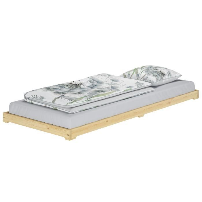 petit lit en pin très bas, base idéale pour combiner avec futon, surface 80x180 cm v-60.47k-08-180 [sans accessoires]