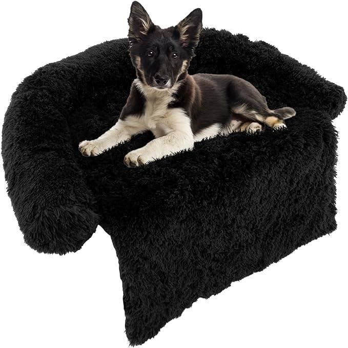 Comparer les prix de GOPLUS Coussin pour Animaux avec traversin Doux, Tapis apaisant en Peluche pour Chien avec Housse Amovible Lavable, Noir, M