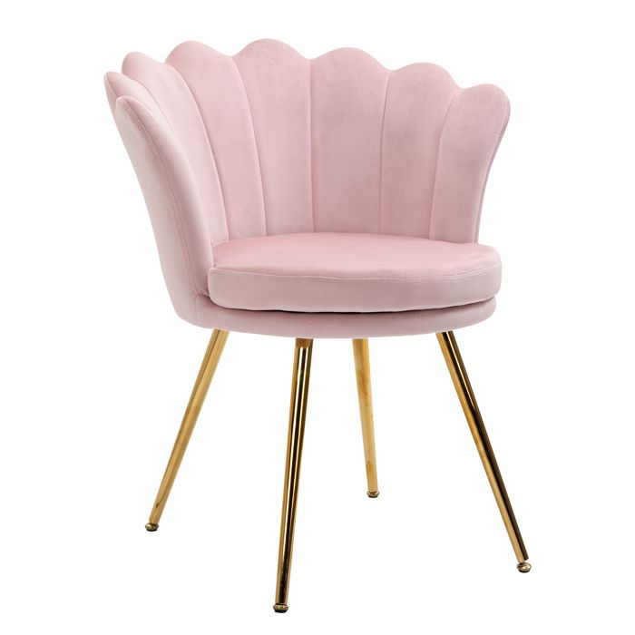 Fauteuil coquillage - HOMCOM - chaise coiffeuse velours pieds métal doré salon chambre - velours - rose poudré