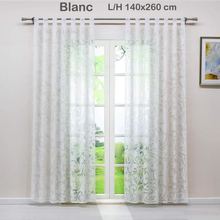 Rideau Voilage Brodé Lettres - Store Romain Transparent Polyester 100x140cm Avec Pattes - Blanc