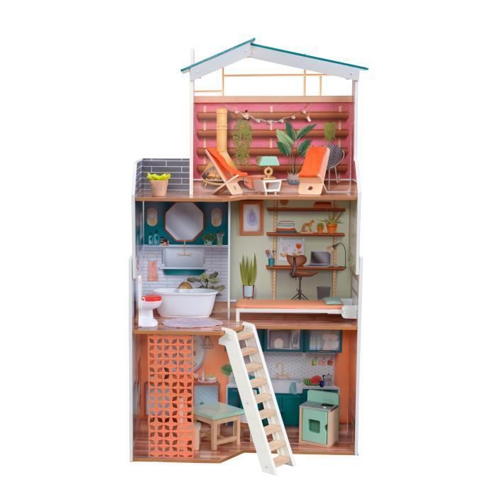 KidKraft - Maison de poupées Marlow en bois avec 14 accessoires inclus, son et lumière