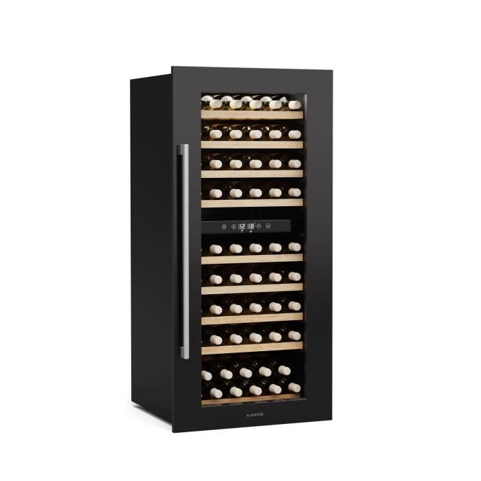 Klarstein Cave à vin 79 bouteilles 2 zones de réfrigération protection UV 9 étagères tactile Noir - Klarstein