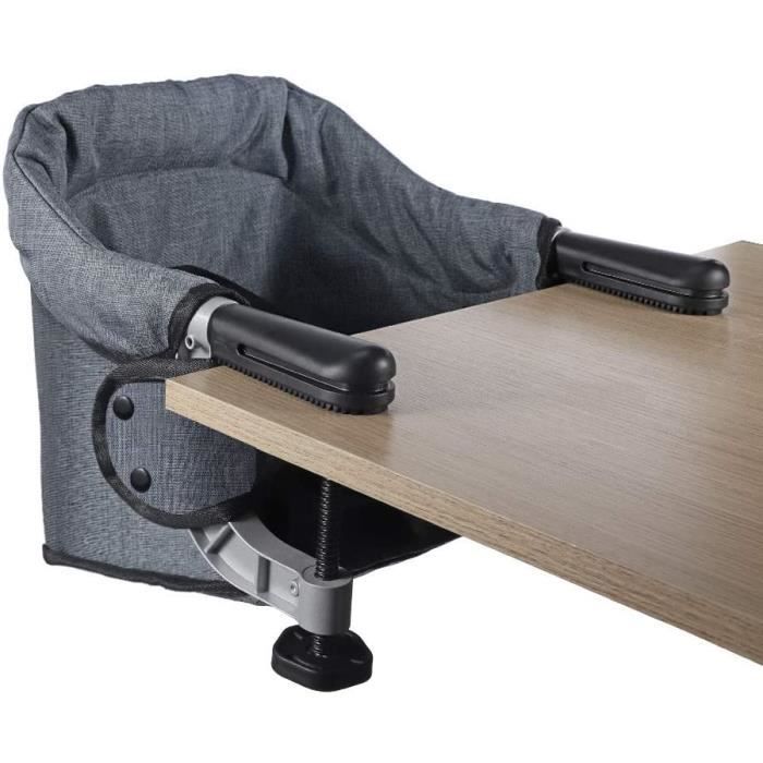 Siège De Table Bébé HerrSelsam Pliable Avec Ceinture - Pour Restaurant Et Voyage - Support 18kg - Gris