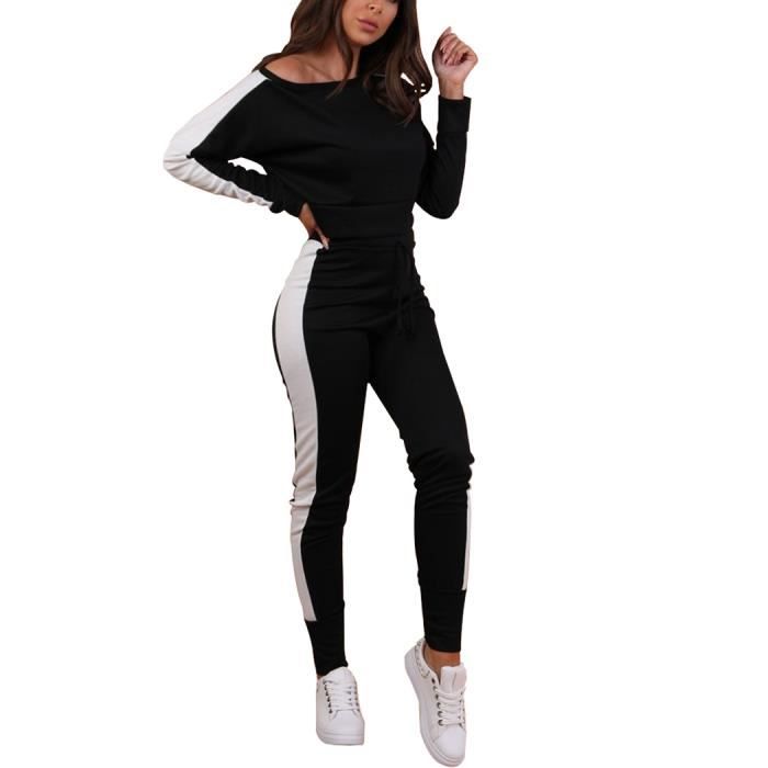 Rétro Noirrayure Blanc Jogging Survêtement Femme Deux