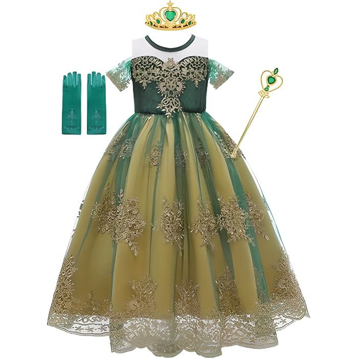 Déguisement robe princesse Anna vert foncé 5-6 ans