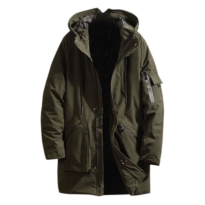Veste Homme Hiver épaisse Mi-longue Avec Capuche - Style Cargo, Polyester, Pratique Pour Extérieur
