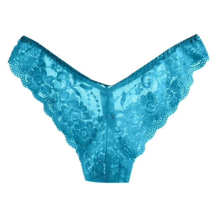 Slip en dentelle bleu femme