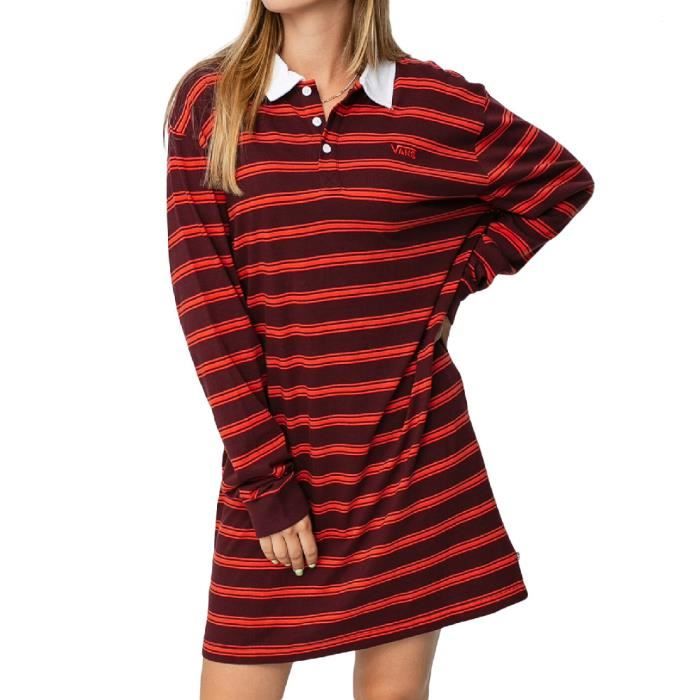 Robe Polo Rouge à rayures Femme Vans Stripe
