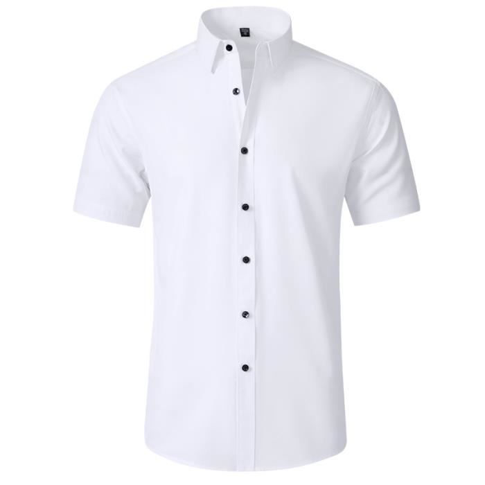 Chemise Homme Slim Fit Manches Courtes Chemise Stretch Business Couleur  Unie Tissu Confortable Blanc