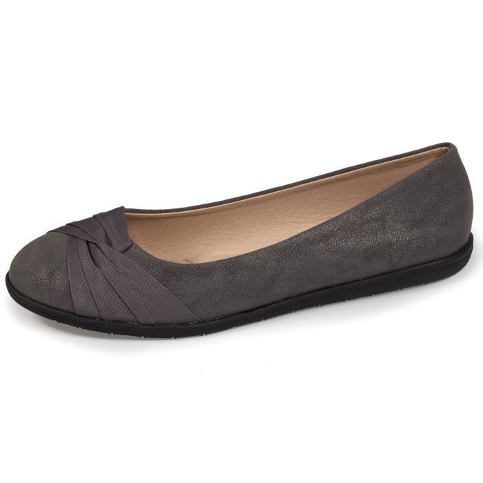 Ballerines Isotoner effet drapé gris pour femme - Semelle EVERYWEAR™ souple et légère - Confort optimal