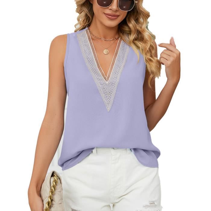 Chemise Femme Liquette Violet Manches Courtes Col en V