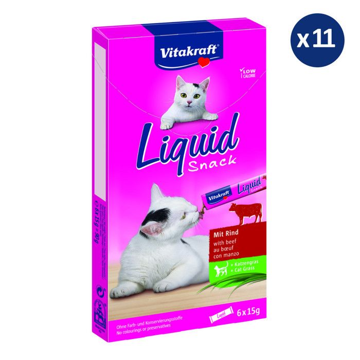 Comparer les prix de VITAKRAFT Liquid Snack Friandise pour chat au Bœuf et à l'herbe à chat - Lot de 11 paquet de 6 sachets
