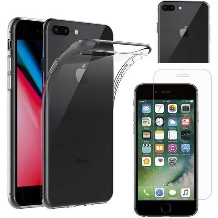 [Compatible Apple iPhone 8 PLUS] Coque Silicone Transparent + Verre Trempé Film Protection Ecran [Phonillico®]