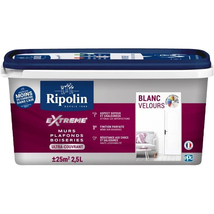 Peinture Extrême murs et plafonds - Blanc velours - RIPOLIN - 2,5 L