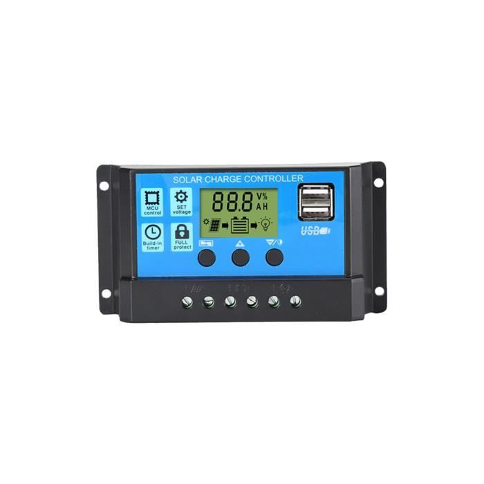 EIEVEY Contrôleur Charge Solaire PWM 30A 12V/24V - Régulateur Batterie LCD USB AGM Gel Lithium