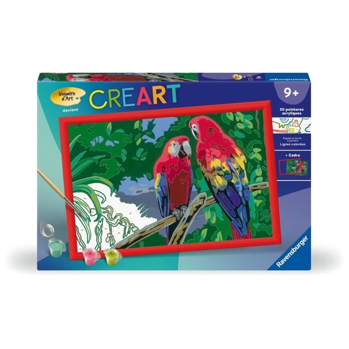 CreArt Kids 31x21cm Perroquets Kit de peinture par numéros Numéro d'Art Dès 25854 Ravensburger