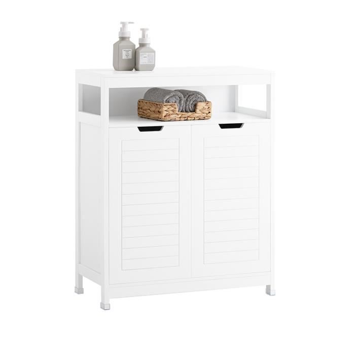 Meuble Bas Salle de Bain BZR121-W SoBuy - avec 2 Portes Étagères Réglables 70x35x90 cm - Blanc