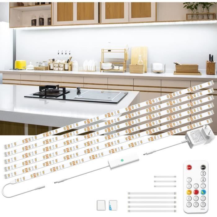 Wobsion Eclairage Led Cuisine Sous Meuble 3M,6×50CM Ruban LED Blanc Froid  6000K,Gradable Lampe Placard Avec RF Télécommande 1500296 - Cdiscount Maison
