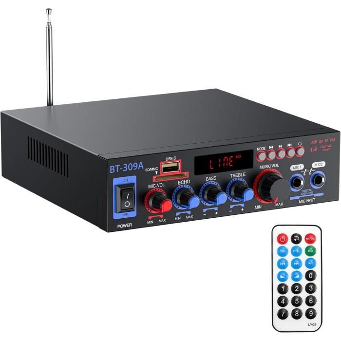 Amplificateur Audio Bluetooth 5.0 300W+300W Pour Voiture/maison - Avec Radio FM, USB, SD, Télécommande - 3