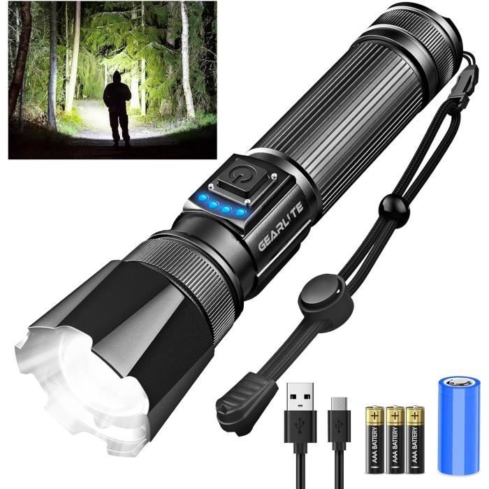 Lampe Torche LED Ultra Puissante 500000 Lumens – Rechargeable – Noire – NEUVE