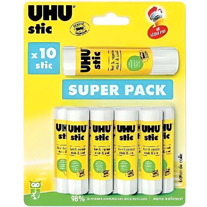 Colle UHU Super Pack 10 Sticks 8.2g + 21g - Cdiscount Beaux-Arts et Loisirs  créatifs