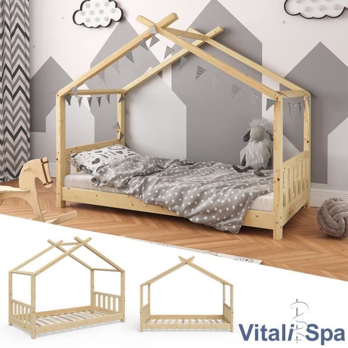 Lit pour enfant VITALISPA, lit cabane DESIGN 80 x 160, barrière, enfants, bois, cabane, lit cabane