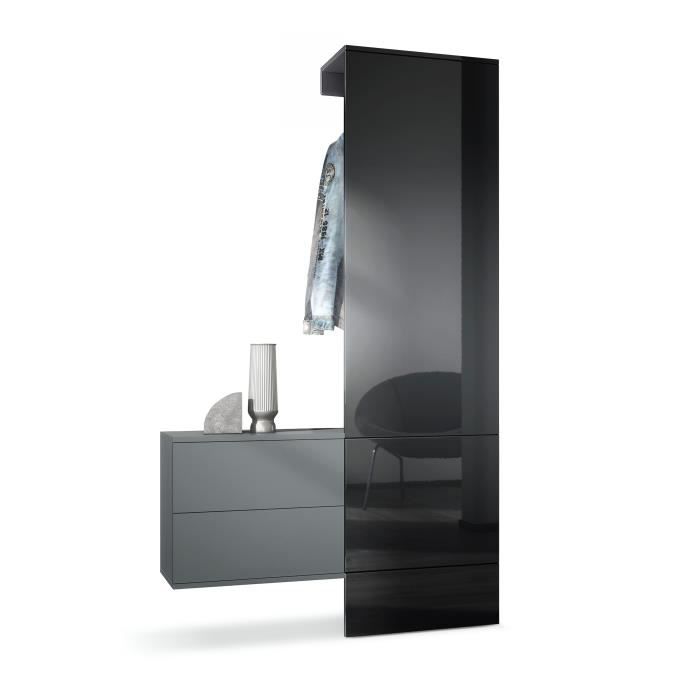 Vestiaire Carlton Set 2 - VLADON - anthracite mat-noir haute brillance - 105x193x35cm - 1 porte - 2 tiroirs Vestiaire Carlton Set 2 - VLADON - anthracite mat-noir haute brillance - 105x193x35cm - 1 porte - 2 tiroirs