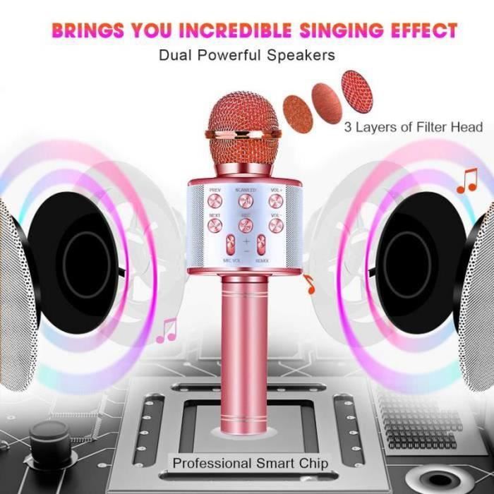 BH14365-Microphone Karaoke Sans Fil, Karaoké Microphone Bluetooth Portable pour Enfants-Adultes Chanter (Or rose)
