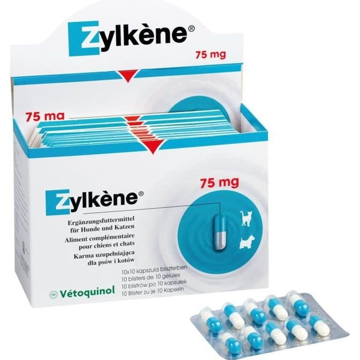 Zylkene Boîte De 100 Gélules Vetoquinol 75 Mg Pour Chat Et Petit Chien
