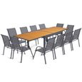 Salon de jardin POLY extensible table 135-270 CM et 12 chaises bois et gris foncé-1