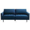 Canapé 3 places en velours bleu - VENTE-UNIQUE - ESTELA - Style vintage - Assise capitonnée - Confort ferme-1