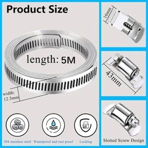 Colliers De Serrage Vis Inox A2 - Lot De 5, 40x60mm, Bande 12mm - Neuf !
