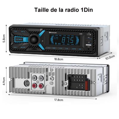 Autoradio Bluetooth 1 DIN RDS – 4x65W – FM, USB, AUX, TF – Télécommande – Compatible IOS/Android