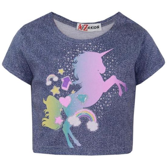 A2Z 4 Kids Filles Top Enfants Licorne & Arc-en-ciel Imprimé