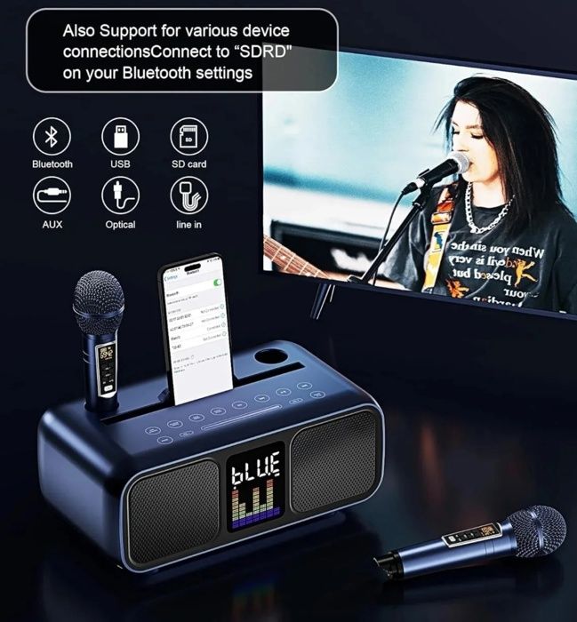 Haut-Parleur Bluetooth Avec 2 Microphones Sans Fil Uhf
