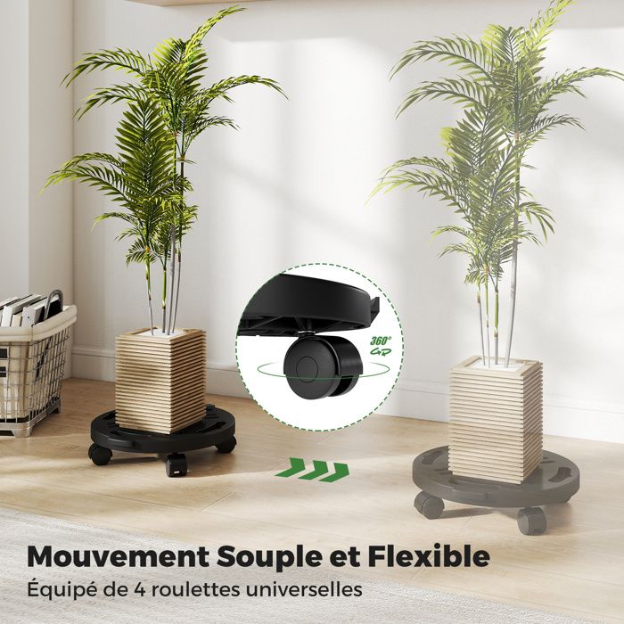 Support Roulant Pour Pot De Fleurs Avec Roulettes - Diamètre 25 Cm, Charge Robuste - Plateau Plastique + Roues 360° - Beige