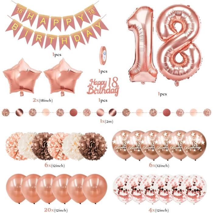 Decoration Anniversaire 18 Ans,18 Anniversaire Décorations Filles, Or Decoration Anniversaire 18 Ans,18 Anniversaire Décorations Filles, Or