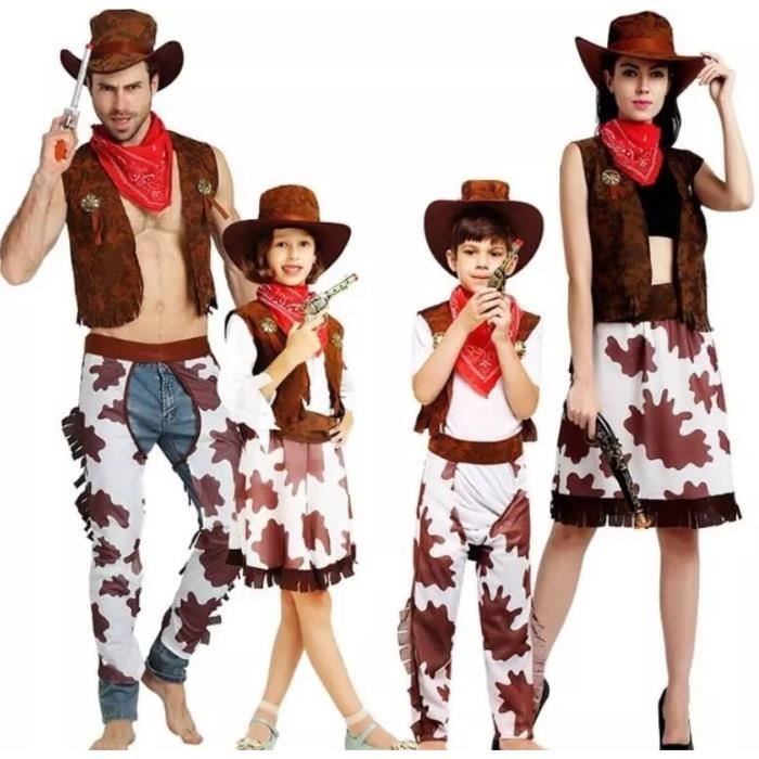 Costumes de cosplay de cow-boy pour enfants et adultes, fête d