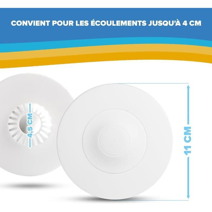 Bouchon d'Écoulement Universel, 4 Unités, 10 cm, Blanc + Gris, Silicone, Filtre Intégré pour