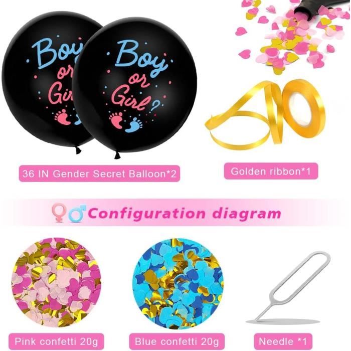 Ballon Gender Reveal 90cm - Confettis Rose Ou Bleu, Latex, Pour Annoncer Le Sexe Du Bébé