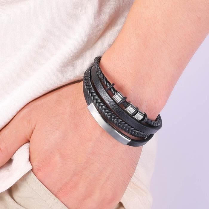 Bracelet cuir fin en 3 tours pour homme ou femme personnalisé