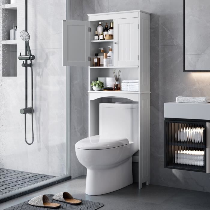 Armoire Rangement Salle De Bain - 172cm - Blanc - Au-dessus Toilettes
