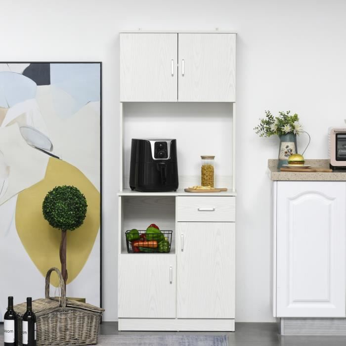 Homcom armoire de cuisine multi-rangements 4 portes 3 tiroirs étagère +  grand plateau 100l x 39l x 183h cm mdf blanc - Conforama