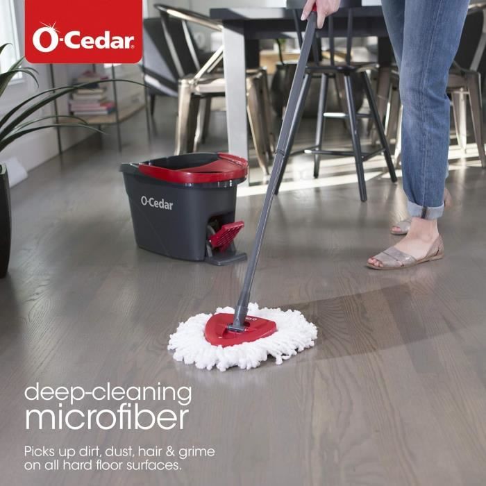 Balai à Franges O-Cedar EasyWring Spin Mop - Microfibre + 4 Recharges - Nettoyage Efficace Sans Effort