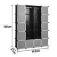 Hengda 20 cubes système d'étagère armoire armoire en plastique noir armoire bricolage facile à assembler armoire ouverte pour -2