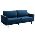 Canapé 3 places en velours bleu - VENTE-UNIQUE - ESTELA - Style vintage - Assise capitonnée - Confort ferme-2