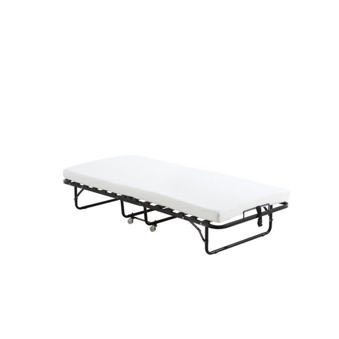 Lit Pliant Simple / Lit De Camp Avec Matelas - Dimensions 190x68 Cm, Charge 220 Kg, Acier, 4 Positions, Gris