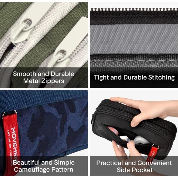 Grande Trousse Scolaire 5 Compartiments - Tissu Oxford Résistant - 3 Séparateurs Amovibles - Pour Collège, Bureau, Fournitures